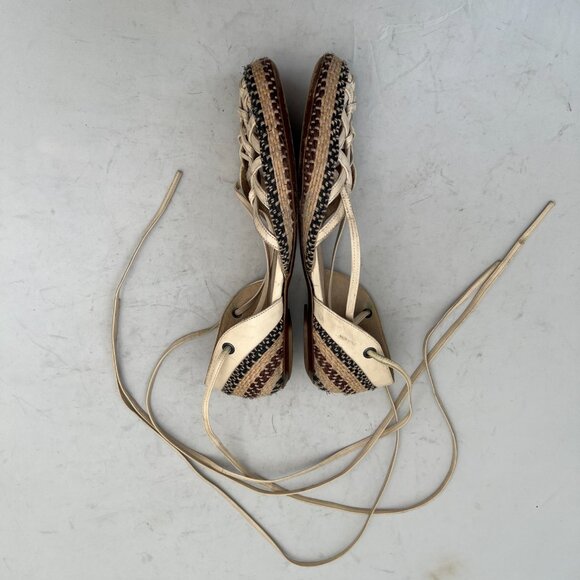 Dries Van Noten Ivory Leather Lace Up Espadrille Flats 35 - Picture 3 of 12